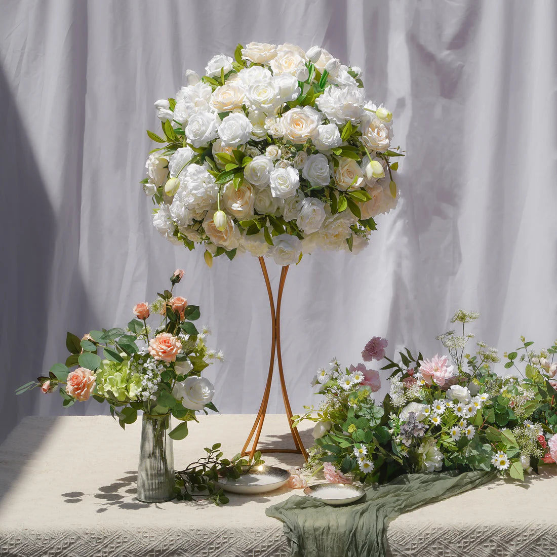 Artificial White Kitty Flower Wedding Table Centerpiece