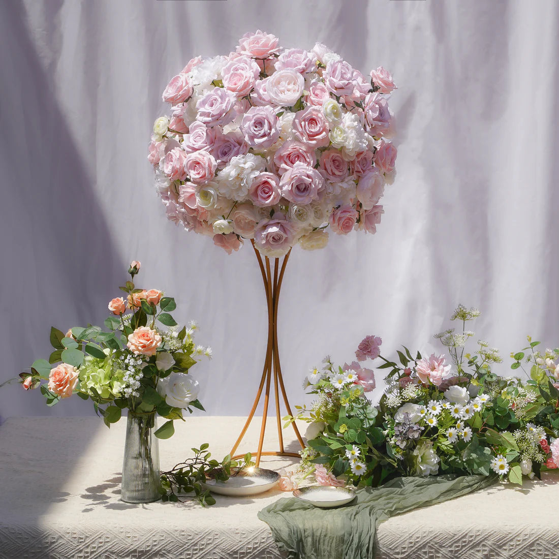 Artificial Pink Hannah Flower Wedding Table Centerpiece