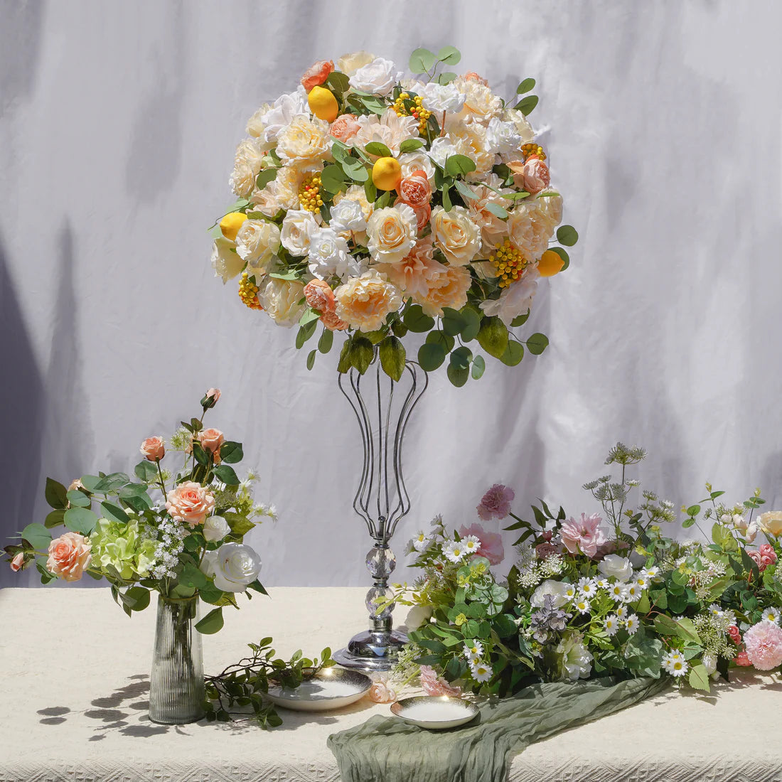 60*45cm Artificial Lemon Flower Wedding Table Centerpiece