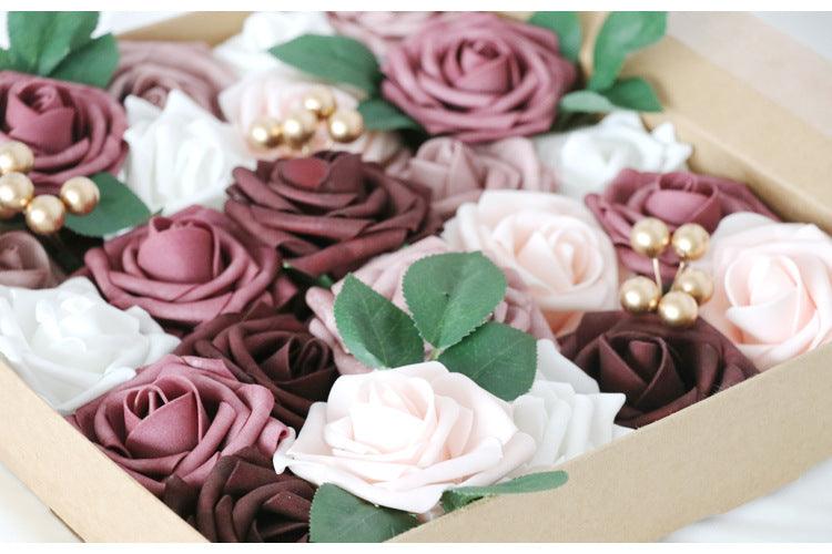 Simulated pink white rose berry mixed silk fabric aircraft box DIY interior decoration