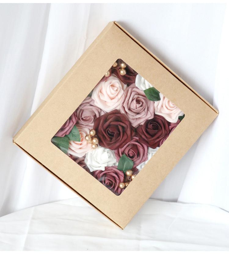 Simulated pink white rose berry mixed silk fabric aircraft box DIY interior decoration