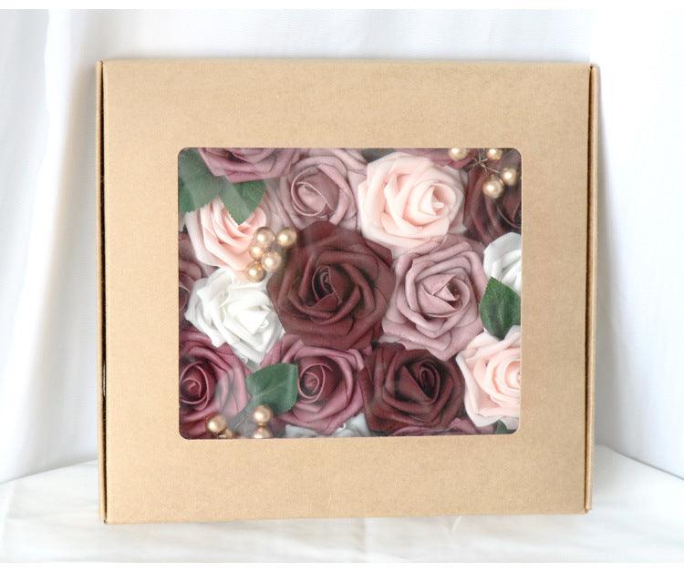 Simulated pink white rose berry mixed silk fabric aircraft box DIY interior decoration