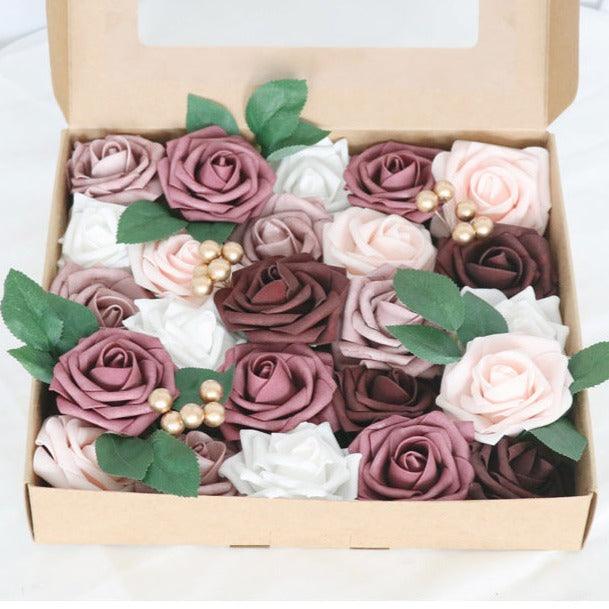 Simulated pink white rose berry mixed silk fabric aircraft box DIY interior decoration