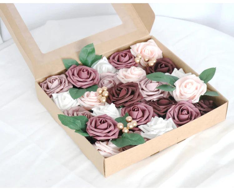 Simulated pink white rose berry mixed silk fabric aircraft box DIY interior decoration