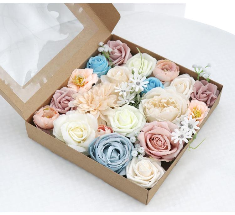 Simulated pink blue mixed rose silk fabric aircraft box DIY interior decoration