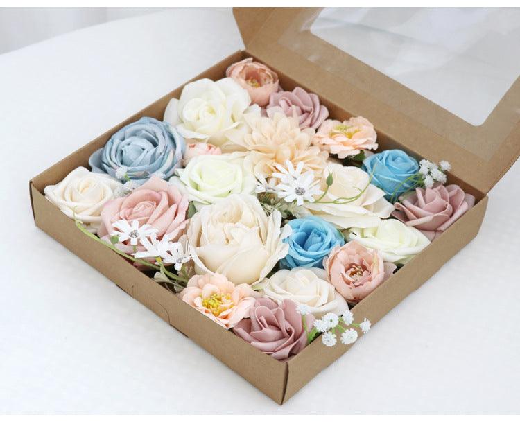 Simulated pink blue mixed rose silk fabric aircraft box DIY interior decoration