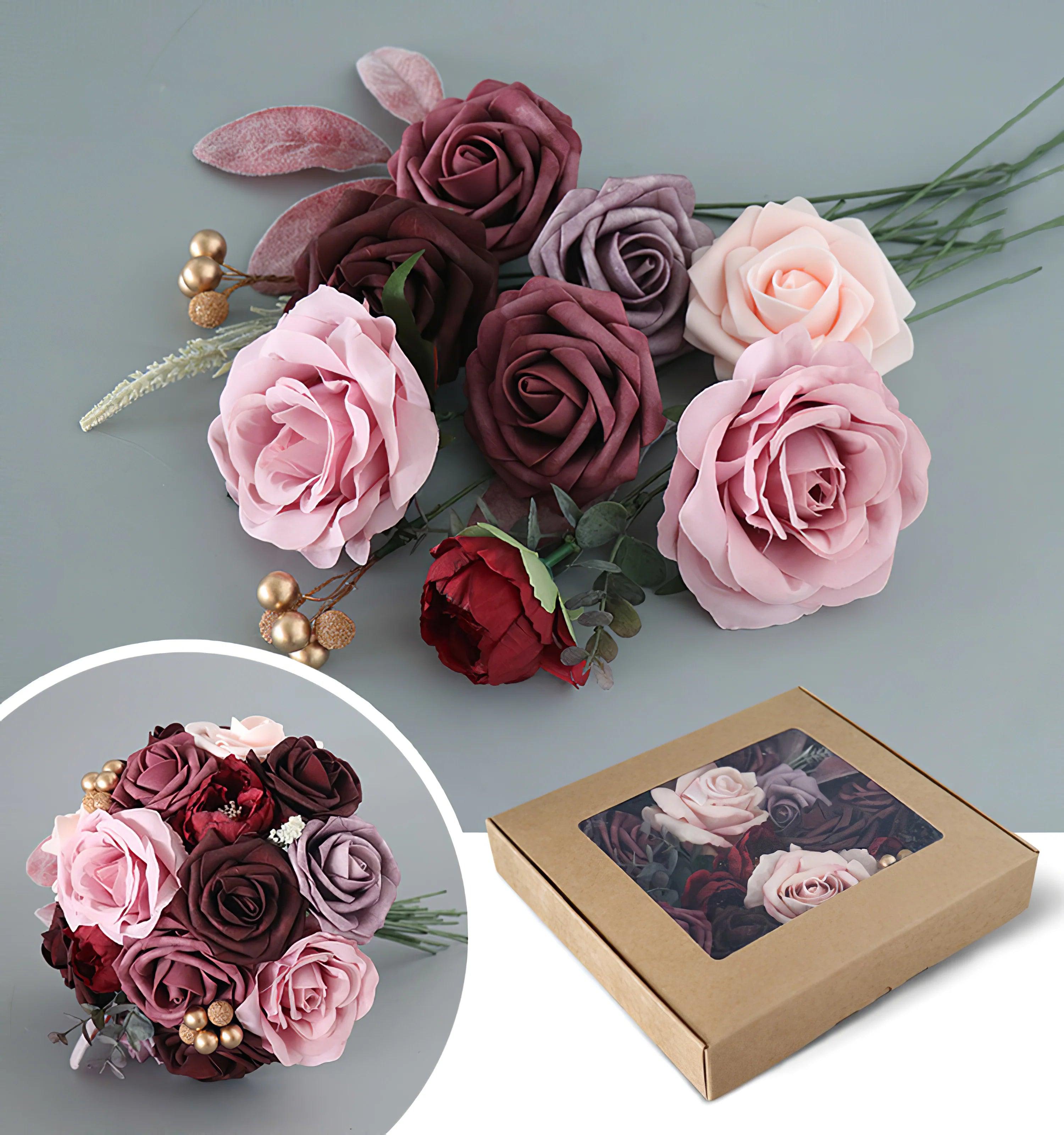 Simulated red and pink mixed rose silk fabric aircraft box DIY interior decoration