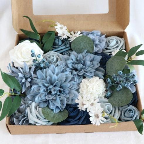Simulated mixed blue dahlia rose silk fabric aircraft box DIY interior decoration