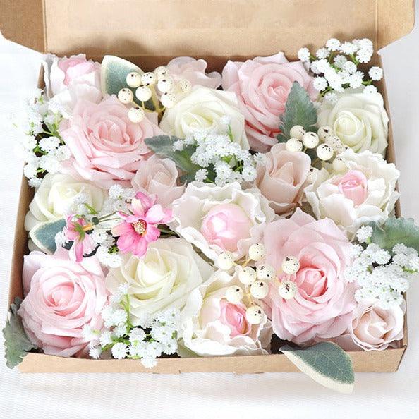 Simulated pink white rose sky filled silk fabric aircraft box DIY interior decoration