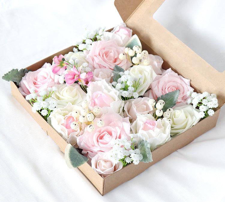 Simulated pink white rose sky filled silk fabric aircraft box DIY interior decoration