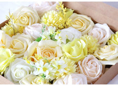 Simulated light yellow rose silk flower airplane box DIY interior decoration