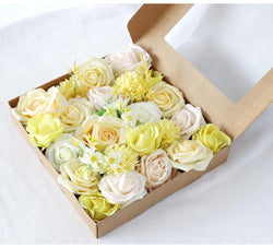 Simulated light yellow rose silk flower airplane box DIY interior decoration
