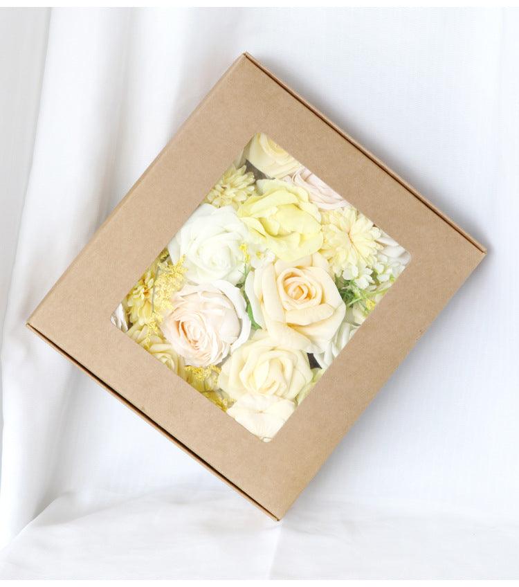 Simulated light yellow rose silk flower airplane box DIY interior decoration