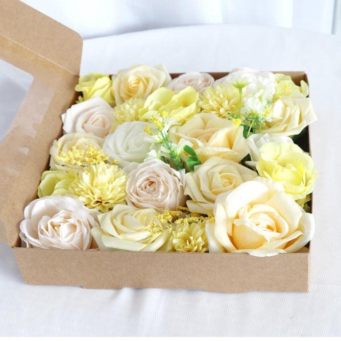 Simulated light yellow rose silk flower airplane box DIY interior decoration