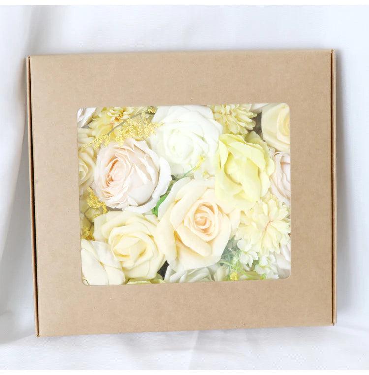 Simulated light yellow rose silk flower airplane box DIY interior decoration