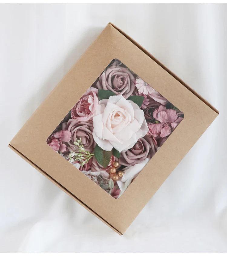 Simulated Pink Purple Rose Peony Silk Fabric Aircraft Box DIY Interior Decoration