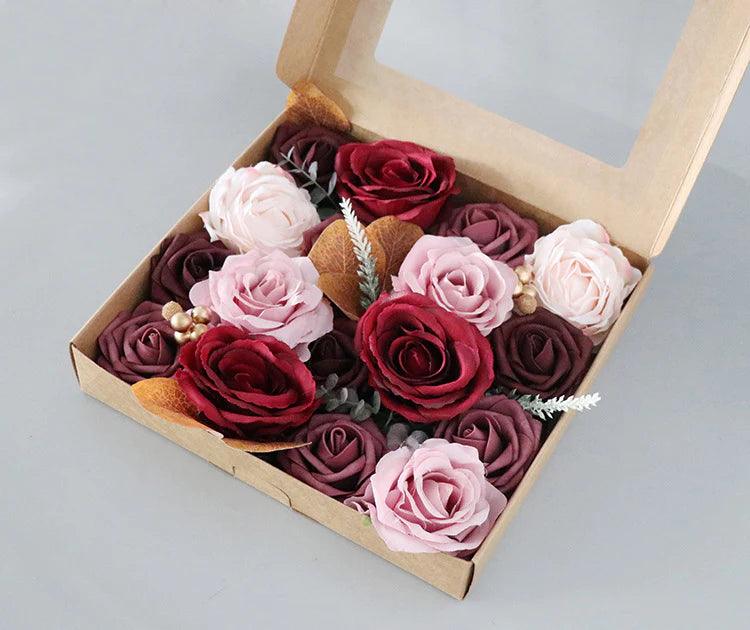 Simulated pink red mixed rose silk fabric aircraft box DIY interior decoration