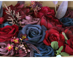 Simulated red and blue mixed rose silk fabric aircraft box DIY interior decoration