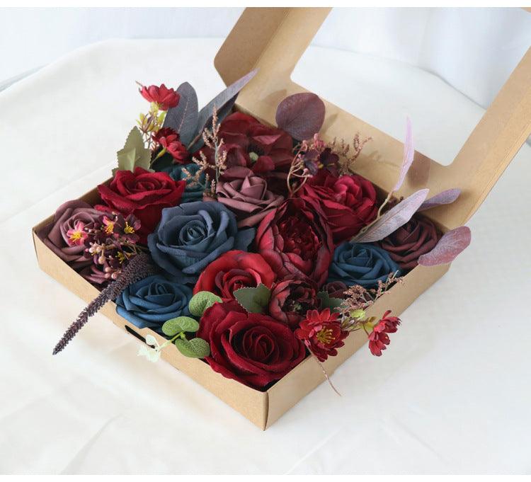 Simulated red and blue mixed rose silk fabric aircraft box DIY interior decoration