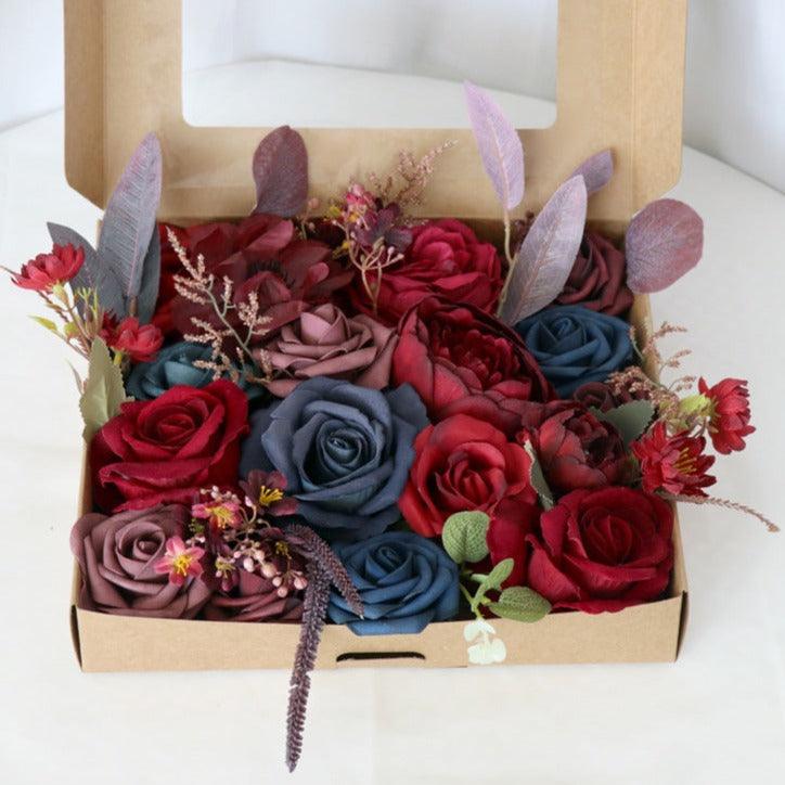 Simulated red and blue mixed rose silk fabric aircraft box DIY interior decoration