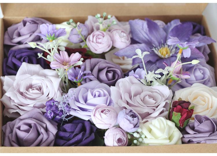 Simulated mixed purple rose silk fabric aircraft box DIY interior decoration