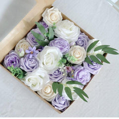 Simulated Purple White Mixed Rose Silk Fabric Aircraft Box DIY Interior Decoration