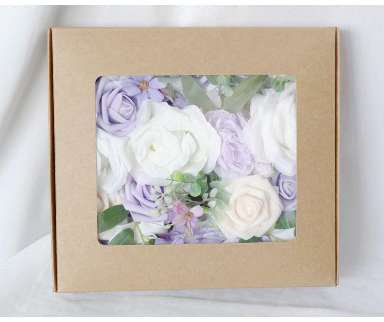 Simulated Purple White Mixed Rose Silk Fabric Aircraft Box DIY Interior Decoration