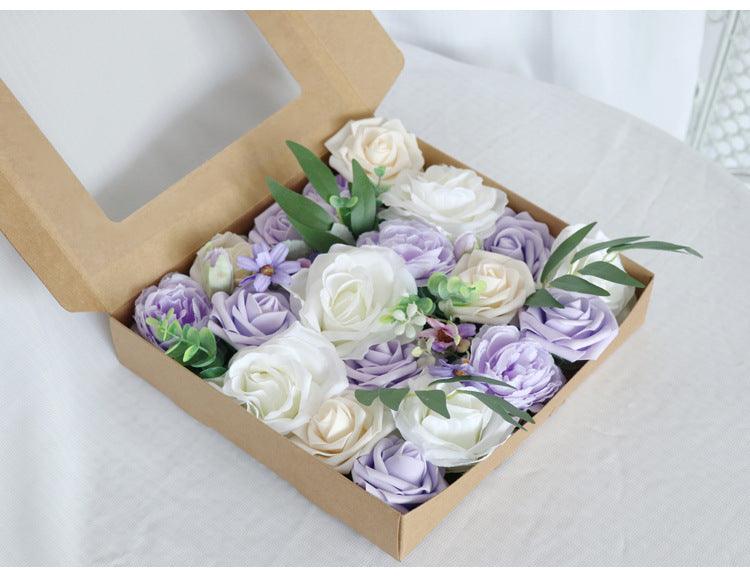 Simulated Purple White Mixed Rose Silk Fabric Aircraft Box DIY Interior Decoration