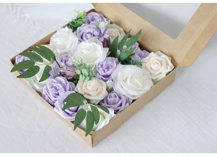 Simulated Purple White Mixed Rose Silk Fabric Aircraft Box DIY Interior Decoration