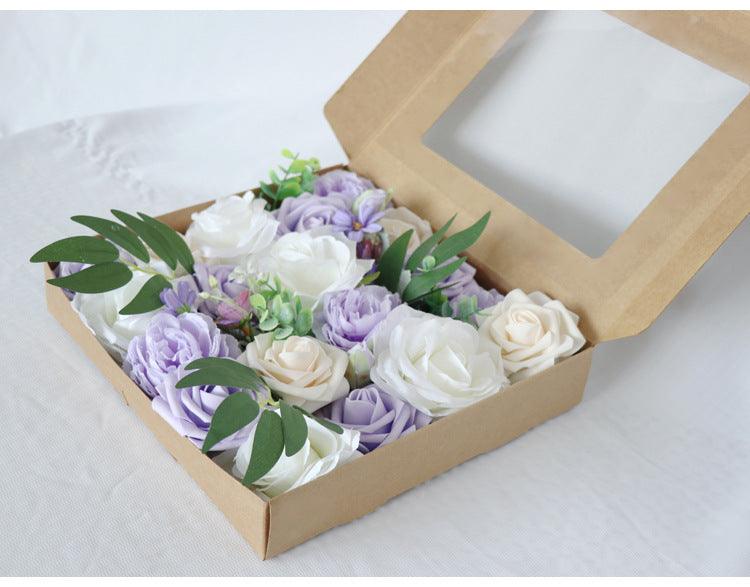 Simulated Purple White Mixed Rose Silk Fabric Aircraft Box DIY Interior Decoration