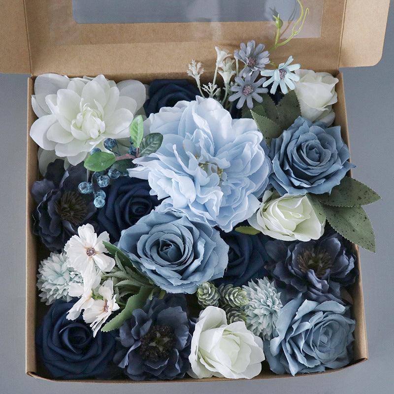 Simulated mixed blue rose hibiscus silk fabric aircraft box DIY interior decoration