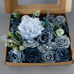 Simulated mixed blue rose hibiscus silk fabric aircraft box DIY interior decoration