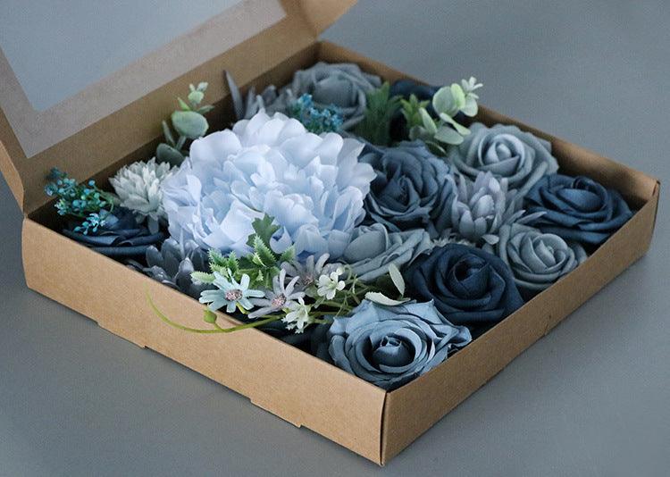 Simulated mixed blue rose hibiscus silk fabric aircraft box DIY interior decoration