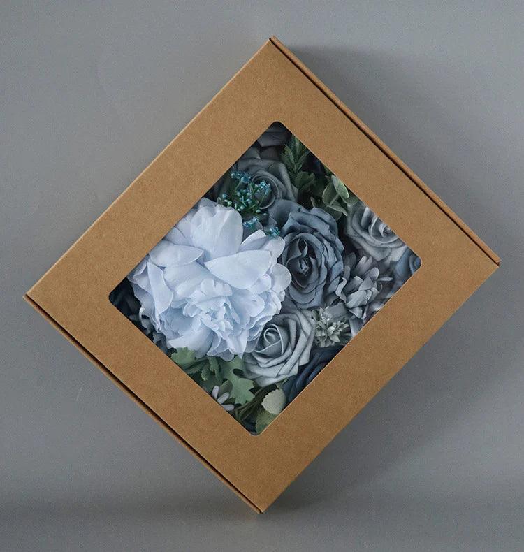 Simulated mixed blue rose hibiscus silk fabric aircraft box DIY interior decoration