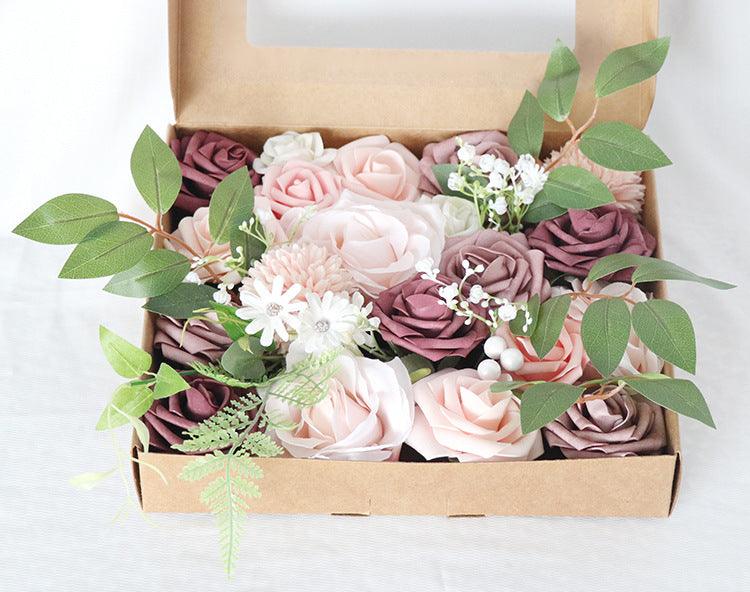 Simulated mixed pink purple rose silk fabric aircraft box DIY interior decoration