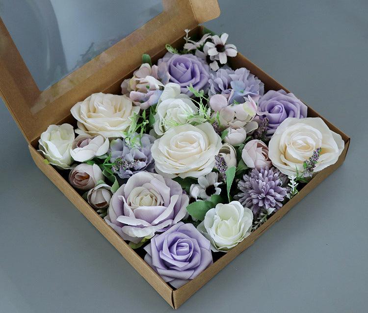 Simulated mixed purple white rose silk fabric aircraft box DIY interior decoration