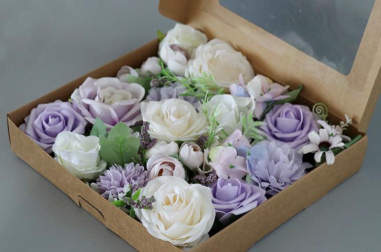 Simulated mixed purple white rose silk fabric aircraft box DIY interior decoration