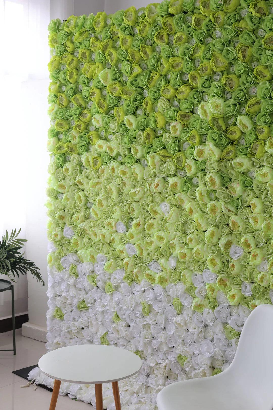 Simulated green and white rose cloth background flower wall event party wedding background