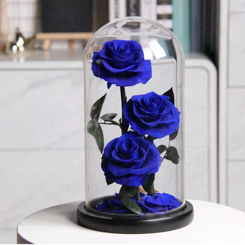 Wedding Gift Preserved Flowers Roses Box LED Light in Glass