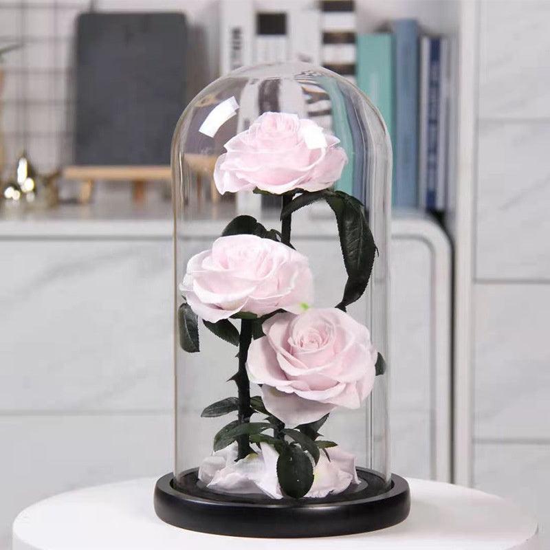 Wedding Gift Preserved Flowers Roses Box LED Light in Glass