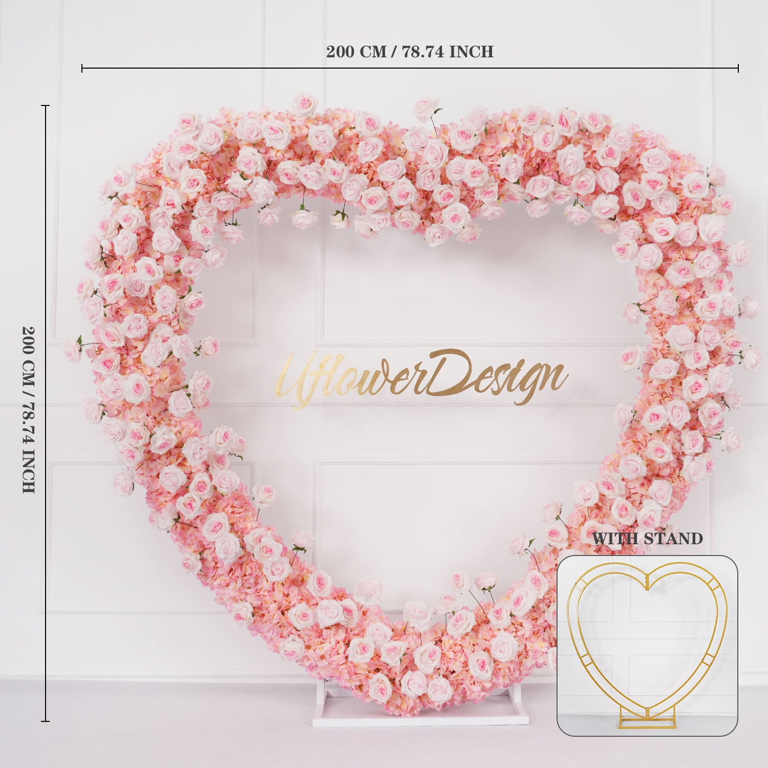 78.74x78.74in/2×2m (Rose Heart Shape) With Gold Stand