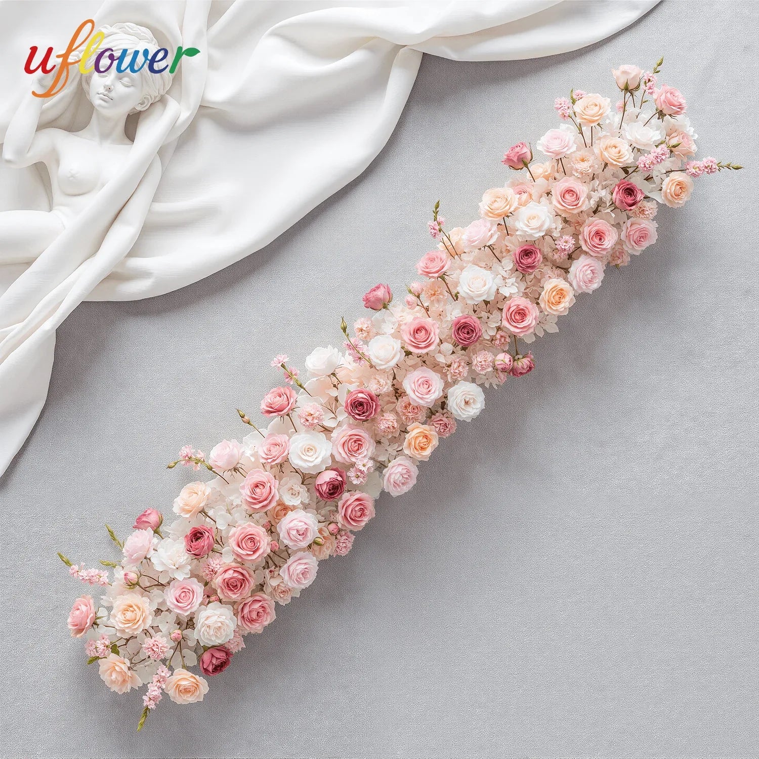 Uflower Artificial Pink White Flower Row Wedding KT Backdrop Decor SET80152 - Uflower