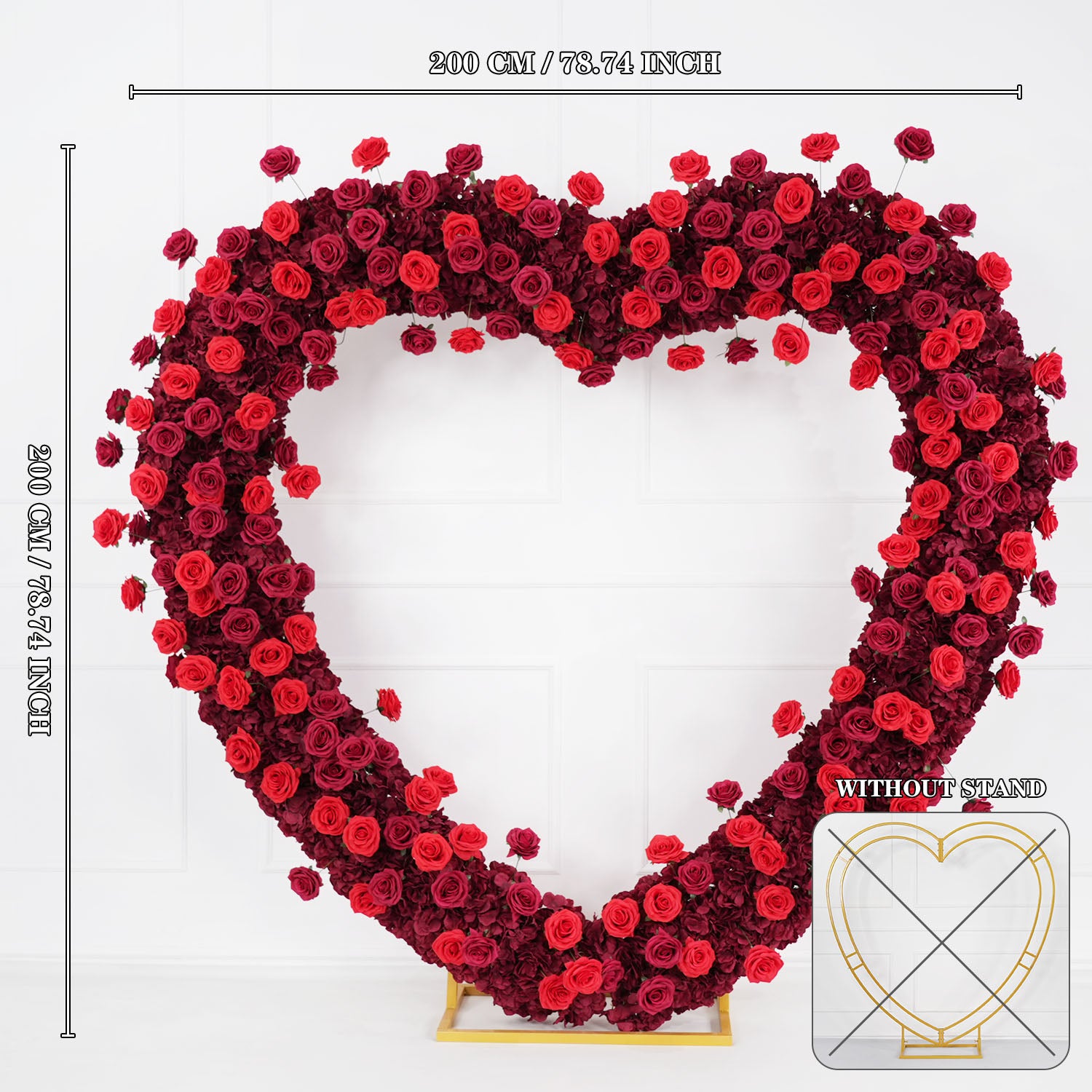 Uflower 2m*2m Red Rose Heart Arch Wedding Decor SET80032-01