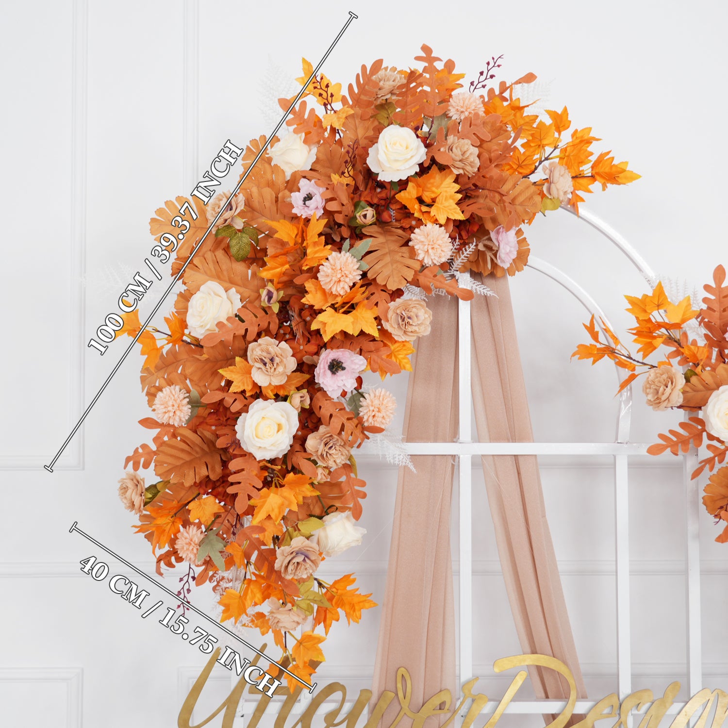 Artificial Orange Wedding KT Backdrop Flower Row Decor