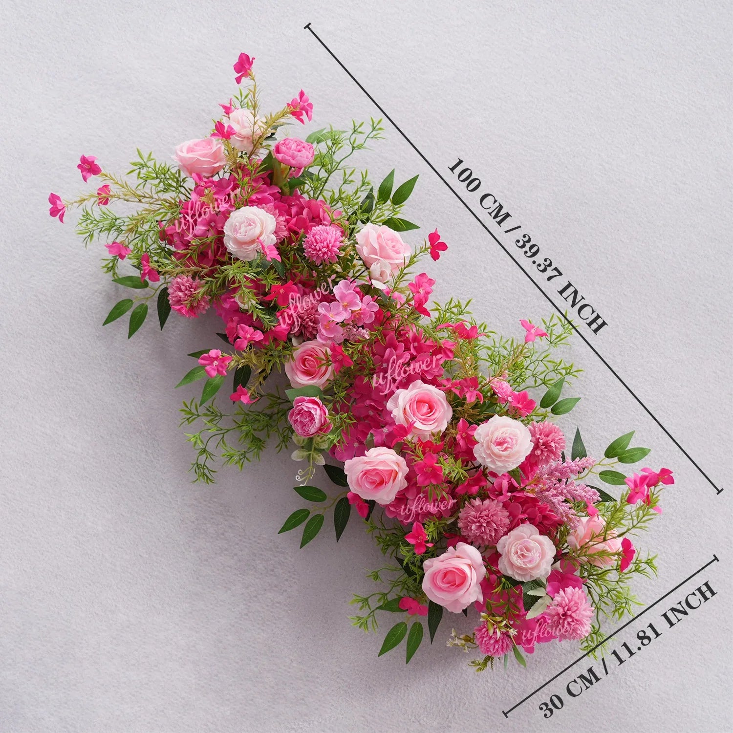 Uflower Pink Rose Green Leaf Wedding Backdrop Floral Arrangement - Uflower