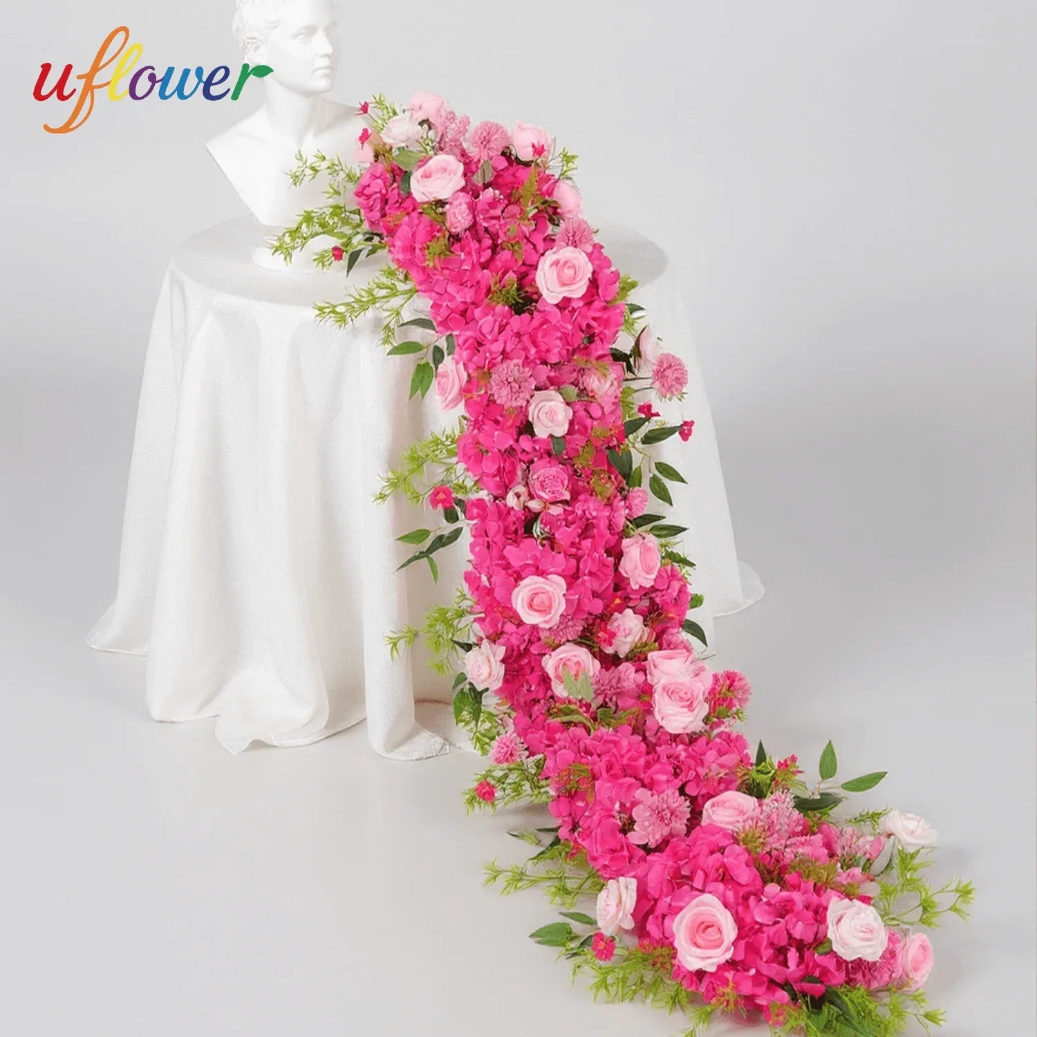Uflower Rose Red Rose Greenery Flower Row Wedding KT Backdrop Decor SET80130 - Uflower