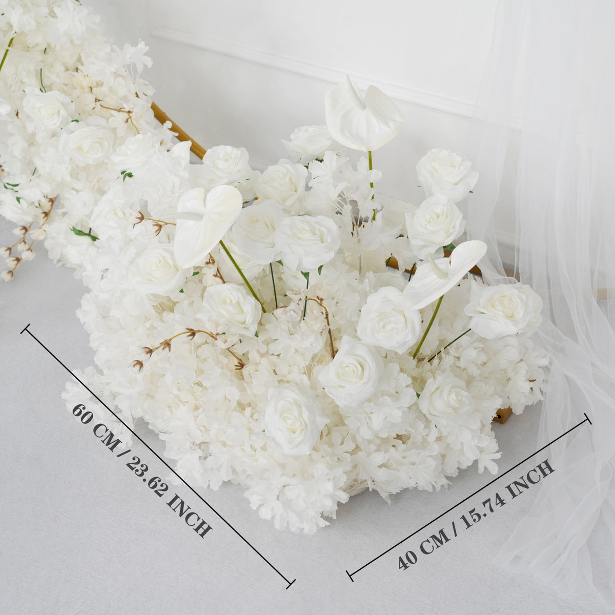 Artificial White Row Rose Cherry Blossom Set