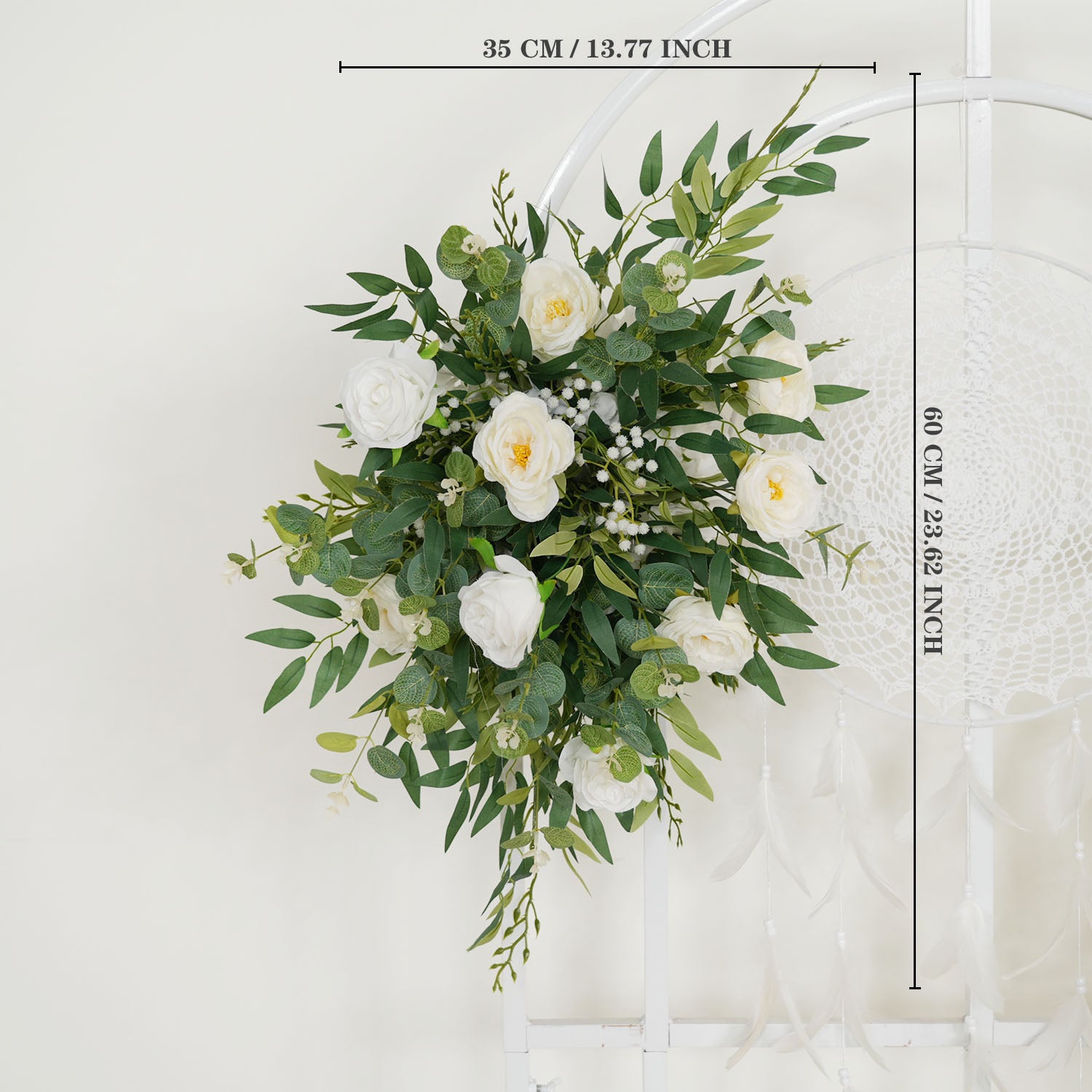 Artificial White Green Wedding KT Backdrop Flower Row Decor