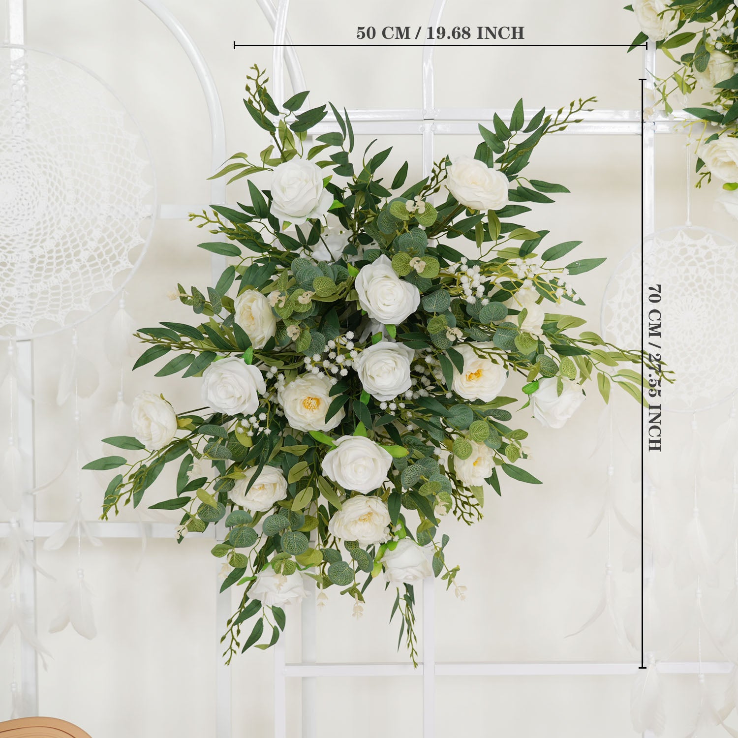 Artificial White Green Wedding KT Backdrop Flower Row Decor