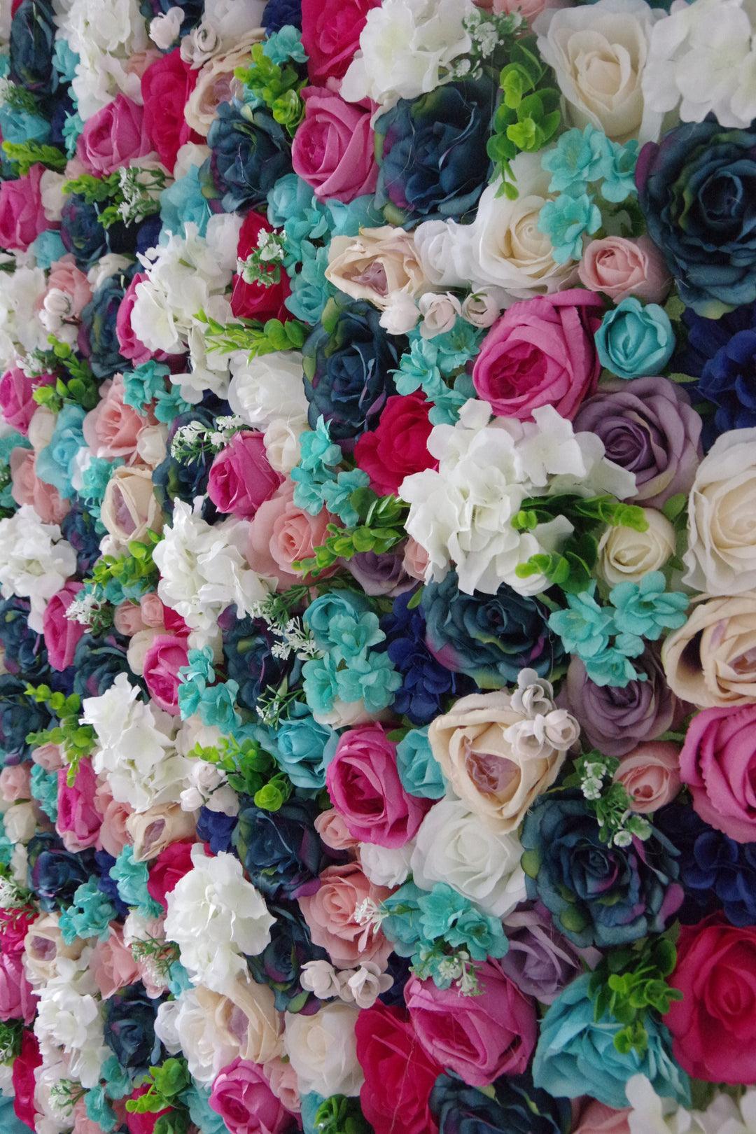 Mixed color simulation of roses and hydrangeas for the wedding background of a wall party